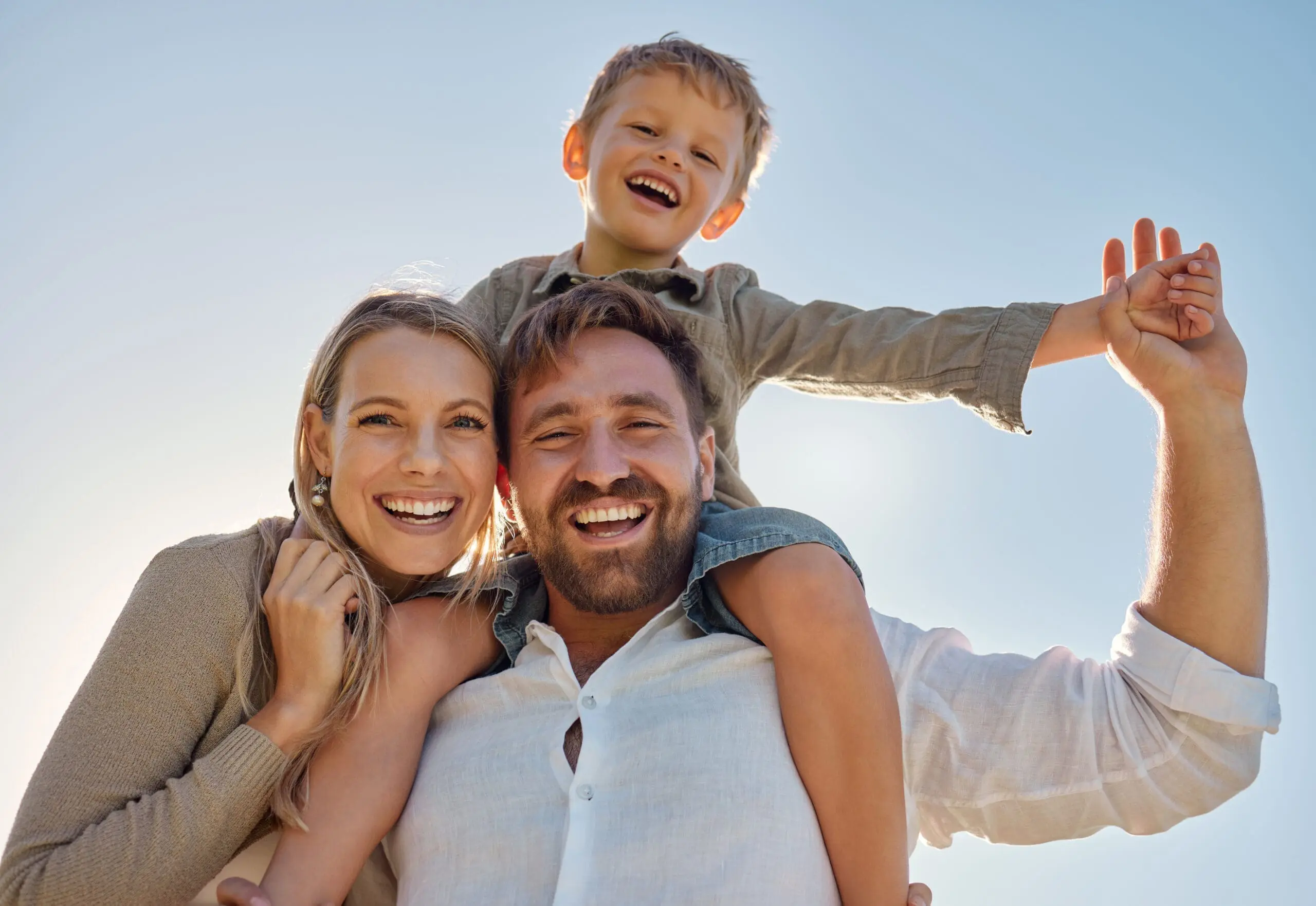 Family, mother and father with child